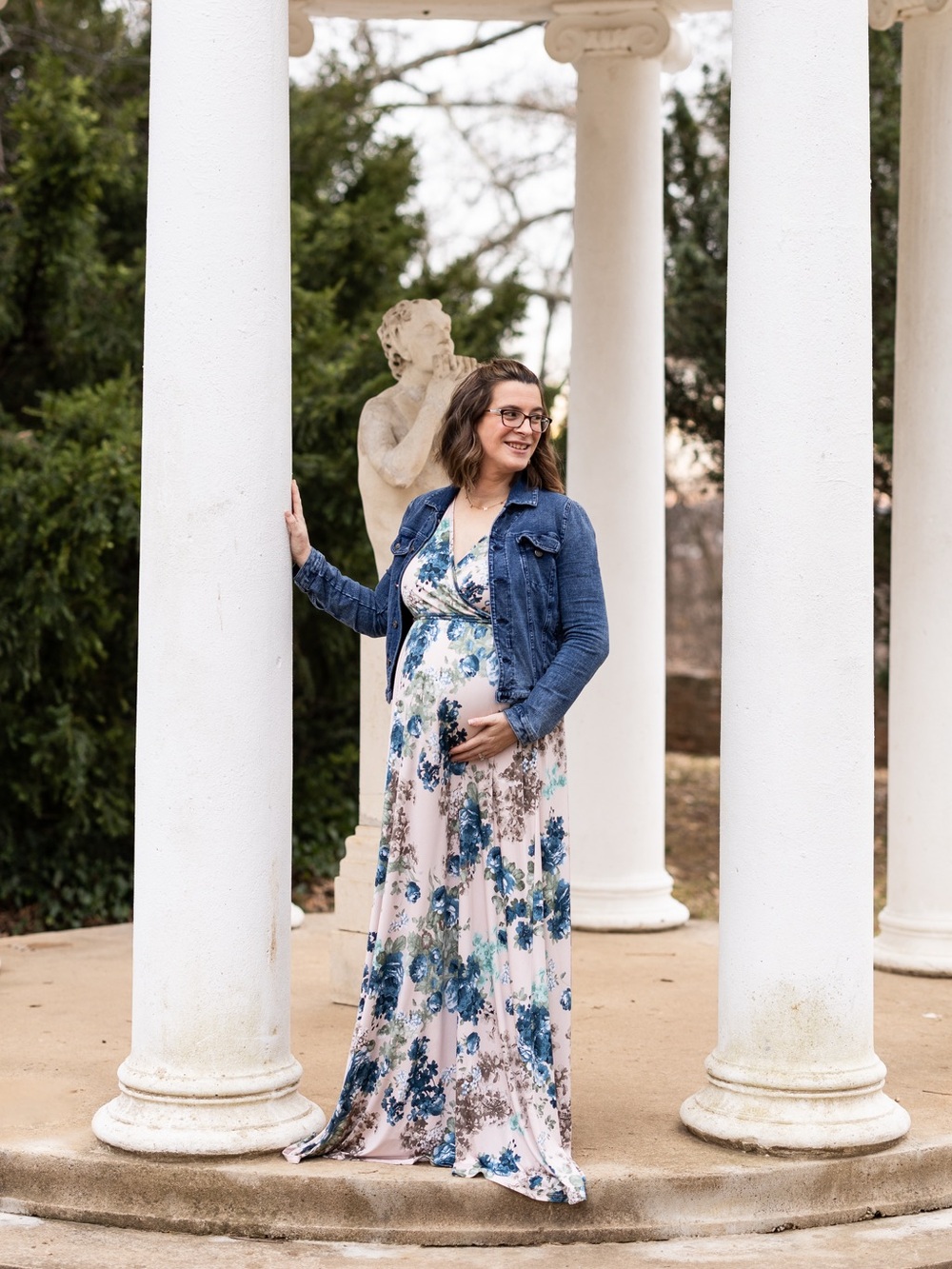 Pinkblush Maternity Blue and Pink Wrap Gown with V-Neck